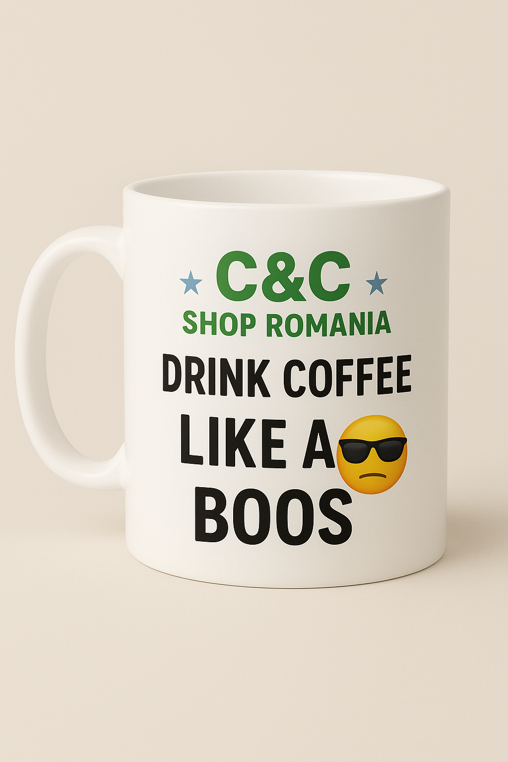 Cana Alba Cu Sigla C&C Shop România si Mesaj : Drink Coffe Like A Boss