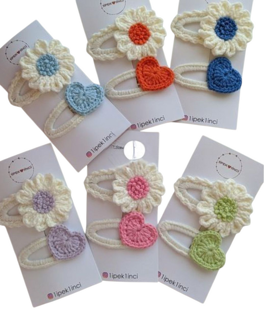 Set Agrafe 2 Piese Floare și Inimioara