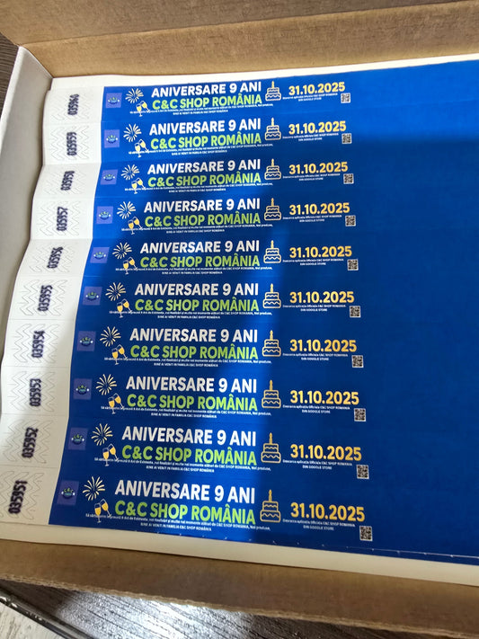 AU FOAT IMPRIMATE BRATARILE DIN EDITIA DIN ANUL 2025 A ANIVERSARII 9 ANI DE C&C SHOP ROMANIA