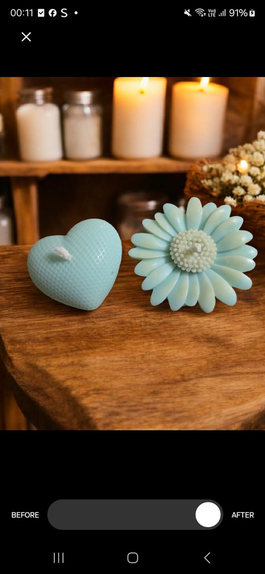 Set 2 Lumânări Inima și Floare Albastre „Zâmbet Citrimelon