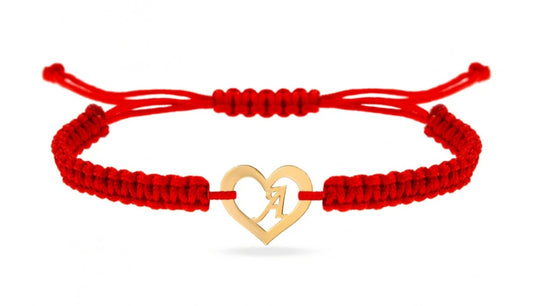 Bratara Împletită din Snur Cu Pandativ Aur 14 K Inimă cu Inițială