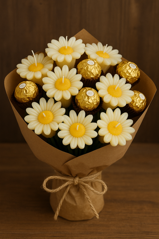 Buchet 7  Margarete din Ceara de Soia și 5 Ferrero Rocher
